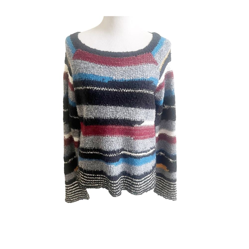 Free People Sweater Womens M Multi Striped Montmartre Knit Boat Neck Winter Wear
